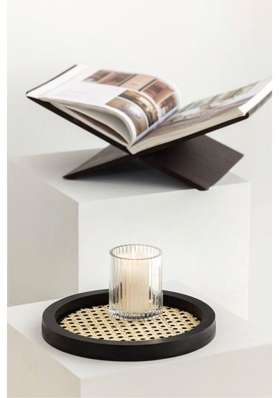 Rattan Hazeran Yuvarlak Tepsi Siyah Tüm Boy 24 Cm %100 Doğal Hazeran