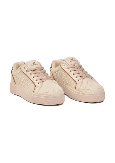 Walkway Bej Bağcıklı Kalın Rahat Tabanlı Kadın Casual Yürüyüş Ayakkabı Sneaker 26201