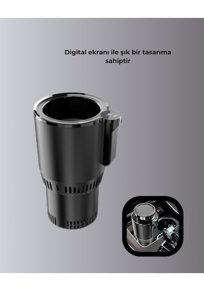 Araç İçi Akıllı Bardaklık Isıtıcı Soğutucu Dijital Ekranlı Siyah