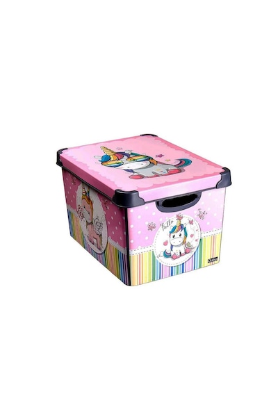Style Box Retro Unicorn Desenli 20 L Dekoratif Oyuncak Ve Saklama Kutusu Pembe