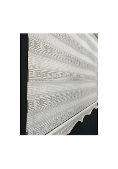Versace Desenli Sarı Sim Detaylı Zebra Stor Perde Ekru - 96401462 Ekru