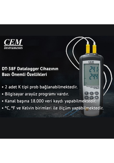 Cem Dt-38F Sıcaklık Kayıt Cihazı 2 Kanallı Datalogger