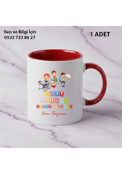 Özel Eğitim Öğretmeni Öğretmenler Günü İçin Kişiye Özel İsim Baskılı Kupa Bardak Öğretmene Hediyelik Kırmızı