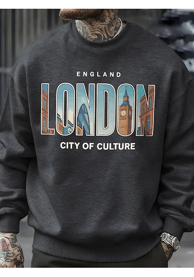 Startmore Tarzsokak Londra Şehir Desenli Kazak Erkek Sokak Bisiklet Yaka Kazak Polar Tüm Maç Spor Giyim Hipster S Antrasit
