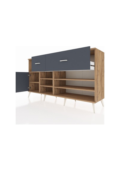 Kronos Konsol 6 Raflı 2 Çekmeceli Tek Kapaklı 176x59x99 Çam-antr Çam-antrasit