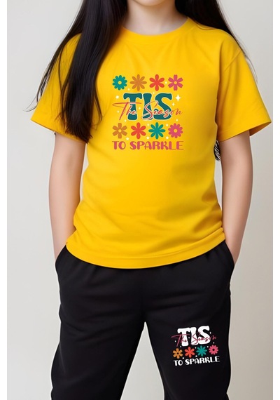 Panios Kids Tıs Baskılı Kız Çocuk Tişört Ve Eşofman Alt-üst Takım Sarı