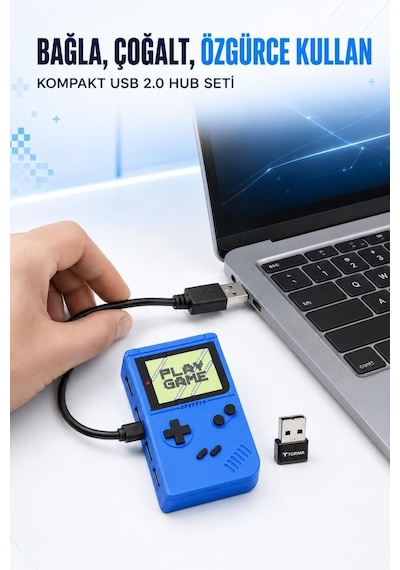 Retro Oyun Konsolu Usb Hub Dağıtıcı 2.0 Usb + Type-c Port Çoğaltıcı Yd51 Lacivert