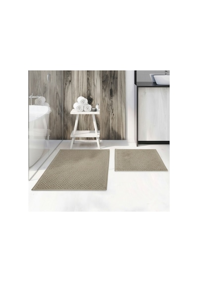 Buççin Online Mağaza Loomx Banyo Paspası 2 Li Set Yıkanabilir Dokuma Yüzey Kaymaz Taban Banyo Halısı Paspas Pamuk Bej Çok Renkli