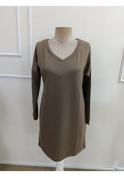 Bhrwear Kadın Uzun Kollu V Yakalı Kısa Modal Elbise Renkli