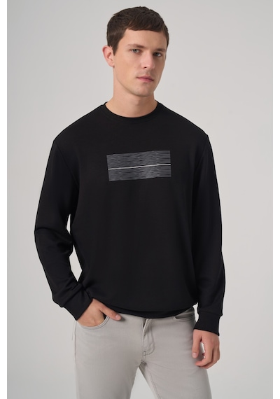 Morven Erkek Siyah Trend Baskılı Bisiklet Yaka Sweatshirt 26ks063008001 Siyah