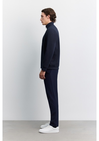 Avva Erkek Lacivert Dik Yaka Fermuarlı Baskılı Kolay Ütülenen Pamuklu Regular Fit Sweatshirt A62y1310