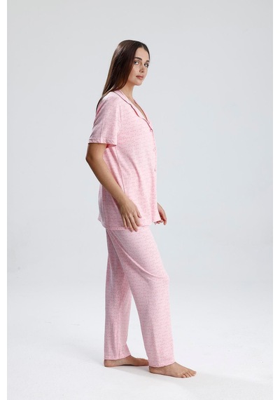 Kompedan Kadın Önden Düğmeli Pijama Takım Pembe Paris Pmb Paris