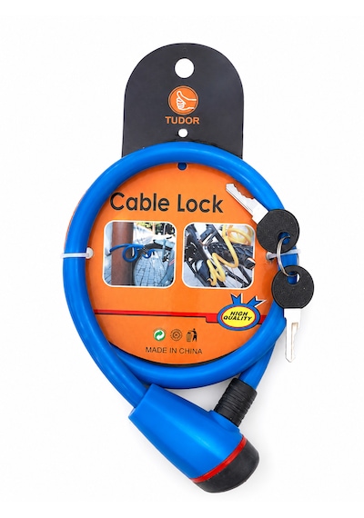 Tudor Renkli Bisiklet Kilidi Anahtarlı Cable Lock Mavi