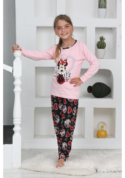 Miniğimin Cicileri Mnn Ms Kalpli Kız Çocuk Pijama Takımı - Krem Krem