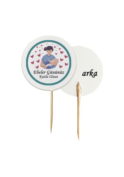20 Adet Ebeler Gününüz Kutlu Olsun Baskılı Kokteyl Kürdanı 6,5 Cm -4