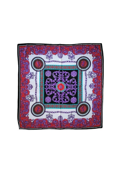 Tikitonki Geometrik Çiçek Desenli Saten Eşarp - 90x90 Çok Renkli Çok Renkli