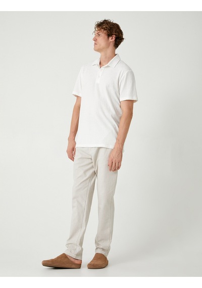 Koton Keten Chino Pantolon Cep Detaylı Deve Tüyü Çizgili 4sam40225hw Camel