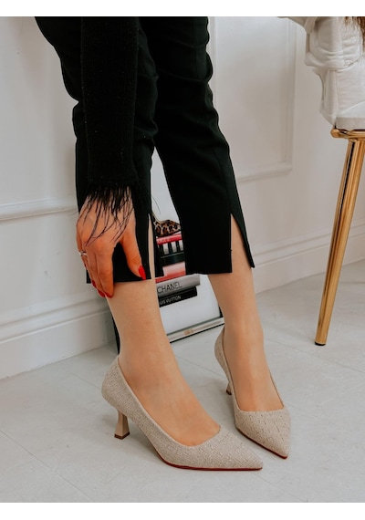Ervanın Butiği Bej Tüvit Freda Kadın Stiletto-3864