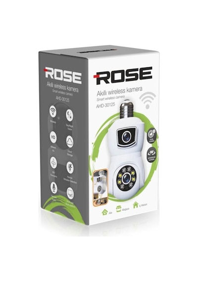 Rose Ahd-30125 Akıllı Wireless Ampül Kamera 360derece Hareketli Çift Kameralı