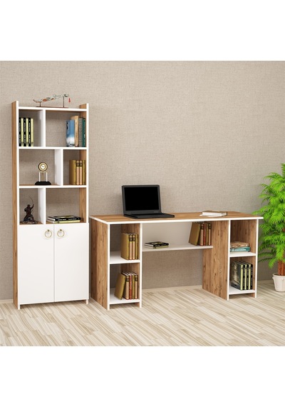 Kalenderdekor1 Kalender Dekor Avel-Twins Mayra 145 Cm Çalışma Masası Takımı 02 Beyaz  -  Meşe