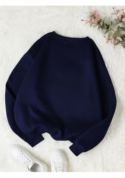 Uyguntarz Unisex I'm Literally Just A Girl Baskılı Oversize Sweatshirt Lacivert