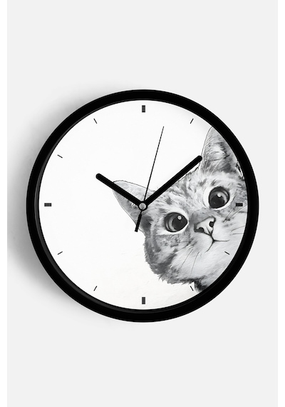 Sevimli Kedi Temalı Modern Duvar Saati - 30cm - Önü Camlı Siyah Kasa - Sessiz Mekanizma-jh0008 Siyah