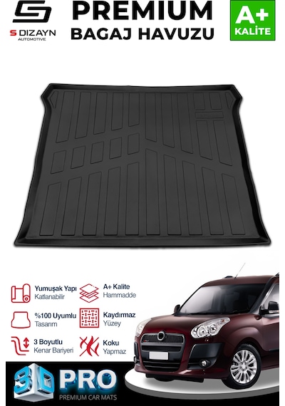 S-dizayn Fiat Doblo Geniş Aile 3d Pro Bagaj Havuzu 2010-2022 A+ Kalite