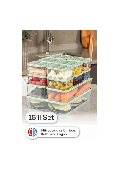 Vienev 15'li Buzdolabı Dondurucu Organizer + Saklama Kabı Mint 12x 350ml 2x 1,65lt 1x 3,5lt