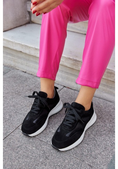 Roma Siyah Süet Hakiki Deri Kadın Sneaker-Siyah Süet Siyah