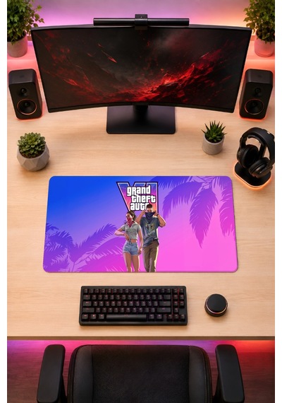 Gta 6 Gaming Oyuncu 90x40 Cm Mousepad Kaymaz Taban Xl Mousepad Gta21