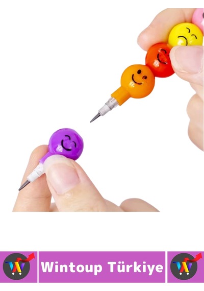 Eğlenceli Çocuk İlgi Çekici Okul Değiştirilebilir Uçlu Sevimli Emojili Yumurtlayan Kalem 4 Adet Çok Renkli