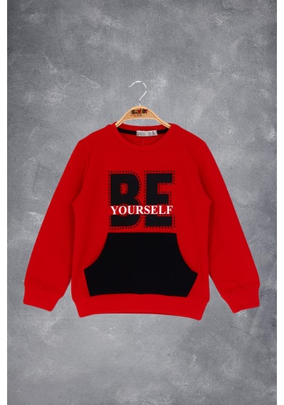 Toontoy Kız Çocuk Be Yourself Baskılı Sweatshirt Kırmızı