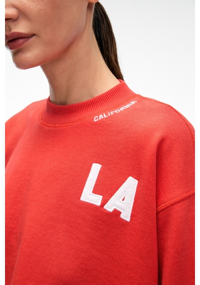 Grımelange DELYRA Kadın Bisiklet Yaka Rahat Kesim Nakış Detaylı Kırmızı Sweatshirt