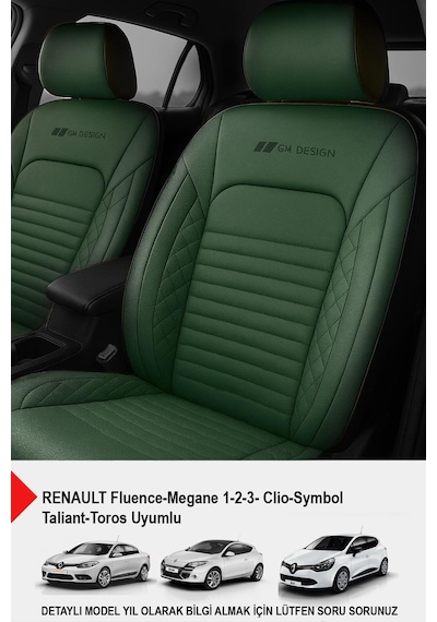 İstanbul Serisi Deri Oto Koltuk Kılıfı Renault Fluence-megan 1-2-3-clio-symbol-tailant-toros Yeşil