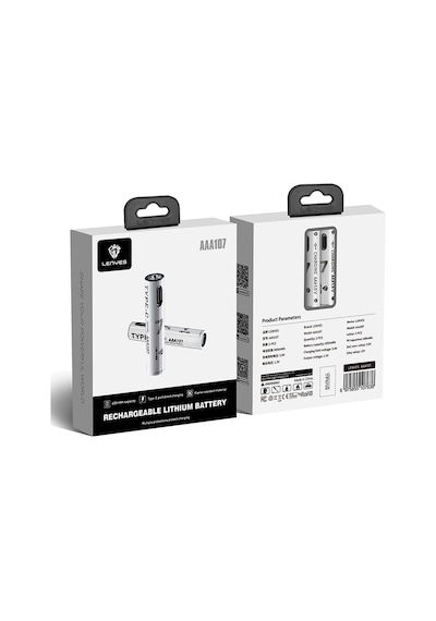 Lenyes Aaa107 Type-c Şarj Portlu Şarj Edilebilir Aaa Lityum-ion Pil 600mwh 1.5v 2 Adet