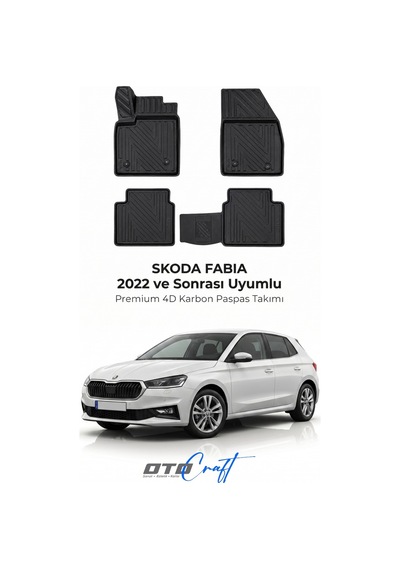 Otocraft Skoda Fabia 2022+ Araca Özel 4d Karbon Oto Paspas Havuzlu Tam Set