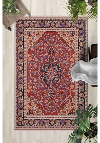 Yıkanabilir Kaymaz Taban Dijital Baskılı Halı Ve Yolluk Leke Tutmaz Salon & Mutfak Halısı - 0608 Bordo