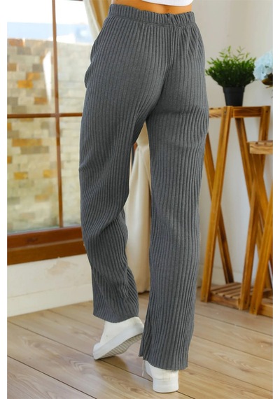 Pierles Kadın Kışlık Kalın Fitilli Kaşkorse Pijama Altı Eşofman Altı Cepsiz Antrasit -p01