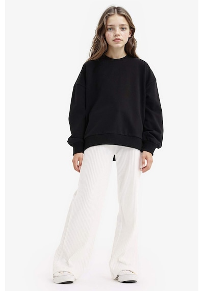 DeFacto Kız Çocuk Oversize Geniş Kalıp Bisiklet Yaka Sırt Baskılı Sweatshirt D9209A825SPBK81 Siyah