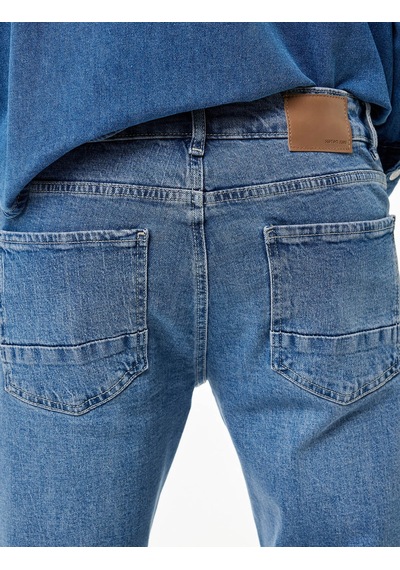 Koton Pamuklu Normal Bel Straight Mark İndigo Erkek Jean Pantolon 7wam40038nd
