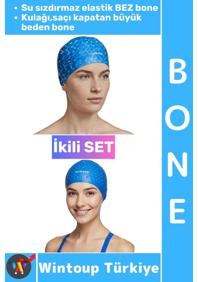 Bone Esnek Havuz Deniz Su Geçirmez Elastik Bez Kulağa Su Geçirmez Büyük Beden Saç Bonesi İkili Set Çok Renkli
