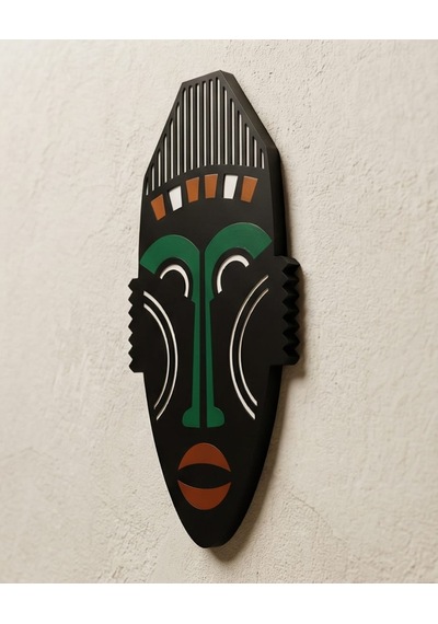 Afrika Tribal Ahşap Duvar Mask Mdf - Siyah Yeşil Klasik Kabile Maskı 1