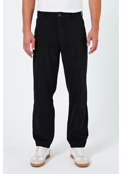 Tarz Cool Erkek Düz Baggy Jean Pantolon Siyah