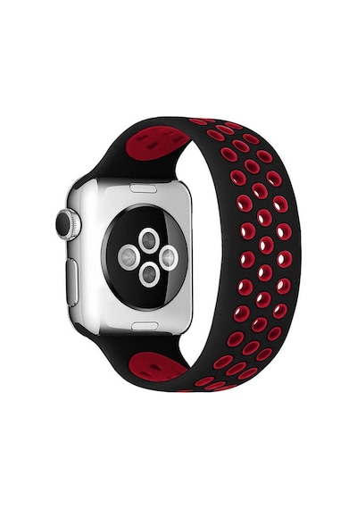 Watch 38mm Ayarlı Delikli Silikon Kordon - Siyah-kırmızı İtdark9629
