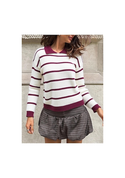 Meecy Selanik Örgü Polo Yaka Oversize Zr Model Kadın Triko Kazak Bej & Bordo Bej & Bordo Meecy Selanik Örgü Polo Yaka Oversize Zr Model Kadın Triko Kazak Bej & Bordo Bej & Bordo