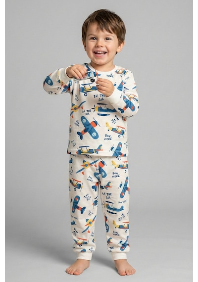 Zuzunga Time To Fly Beyaz Desenli Çocuk Pijama Takımı Beyaz