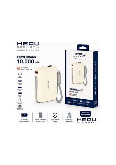 Armor Series Hp-ap03y 10.000 Mah Qualcomm Quick Charge 3.0 Dijital Ekranlı Hızlı Şarj Powerbank - Bej