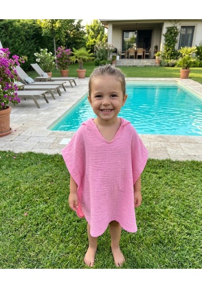Müslin Kapüşonlu Pembe Deniz Havuz Plaj Panço 2-4 Yaş 2 - 4 Yaş