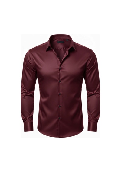 Valensdesign Erkek Saten Klasik Gömlek Bordo