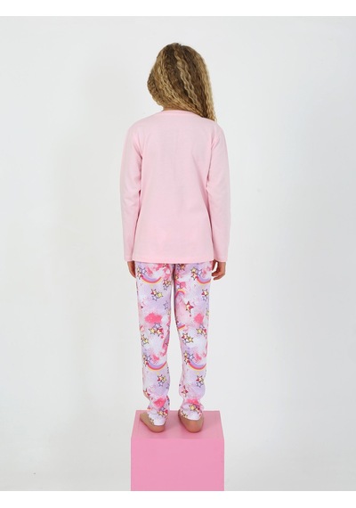 Kız Çocuk Uzun Kollu %100 Pamuklu Pijama Takımı Star Love Toz Pembe Toz Pembe